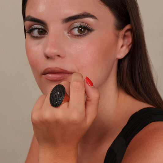 Orecchini Febe grande - Nero e oro rosa