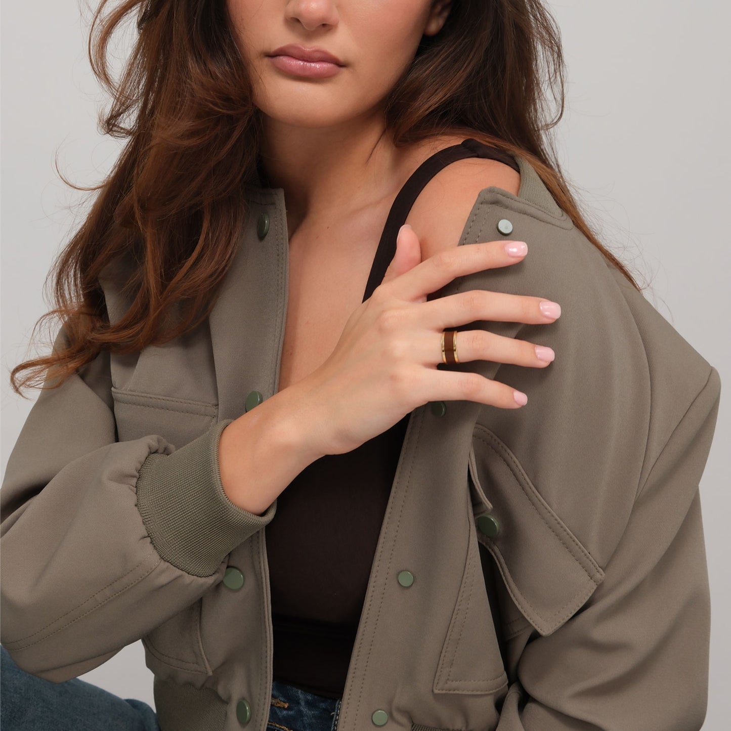 Anello Fascia piccola - Oro e marrone