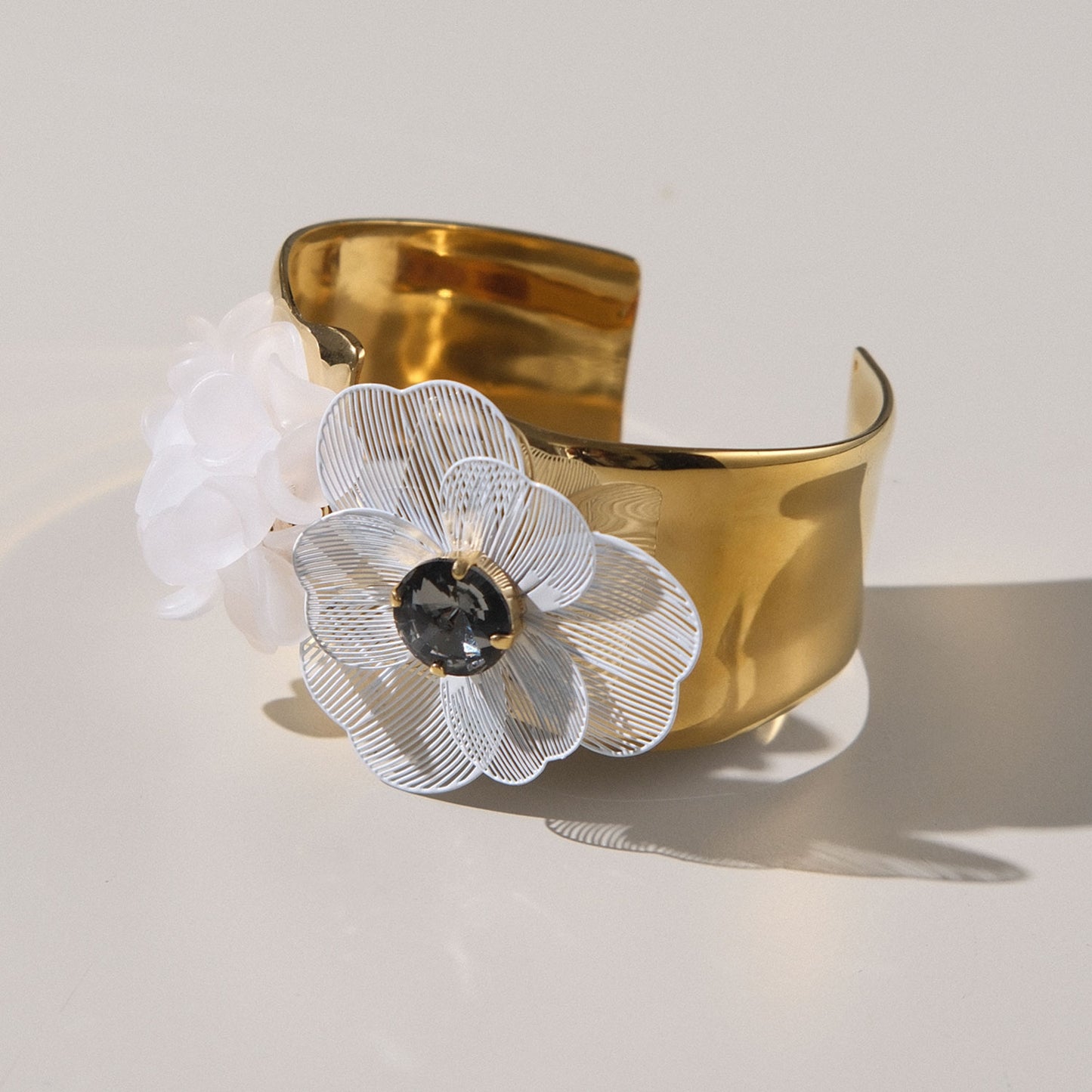 Bracciale Floralia - Bianco, grigio, dorato