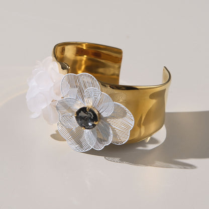 Bracciale Floralia - Bianco, grigio, dorato