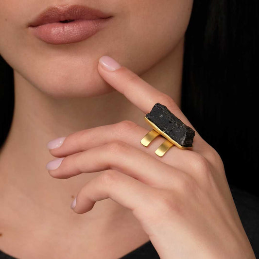 Anello Tassello - Dorato con tormalina