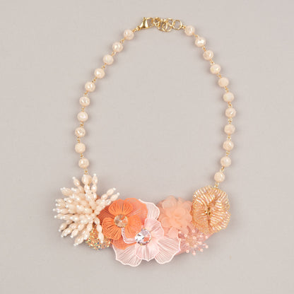 Collana Flora - Rosa, arancio, bianco perlaceo