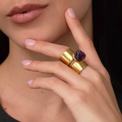 Anello Magma - Dorato con ametista