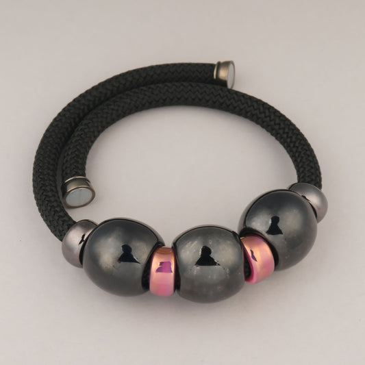 Collana Tre Sfere Ceramica - Liquirizia