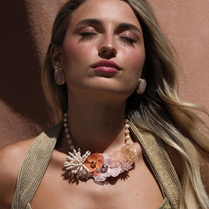 Collana Flora - Rosa, arancio, bianco perlaceo
