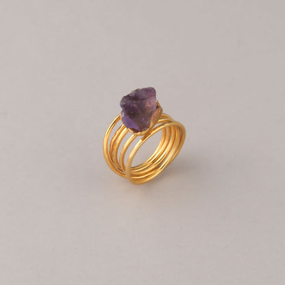 Anello Sorgente - Dorato con ametista