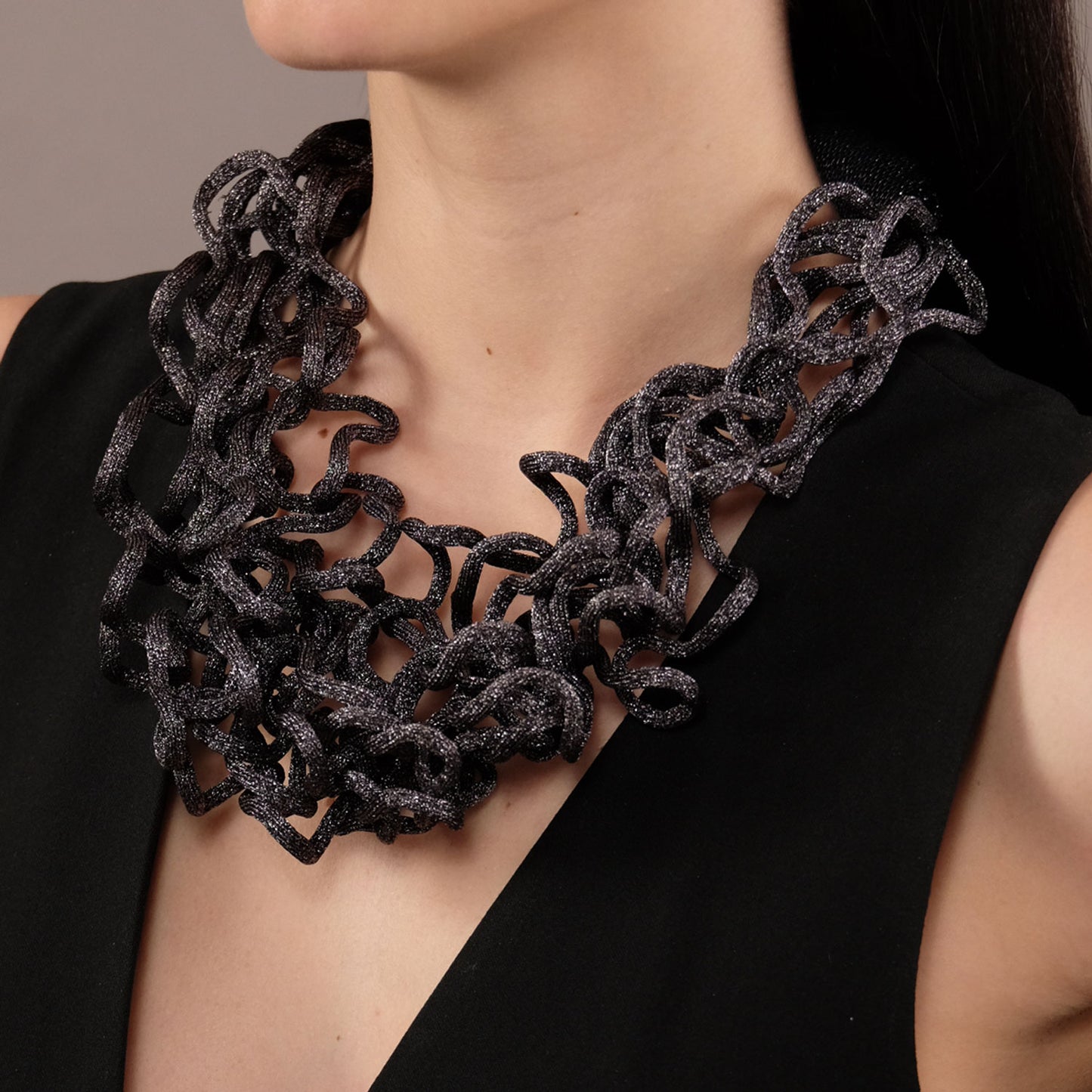 Collana Riccia Lurex - Argento brunito