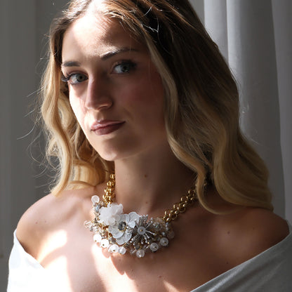 Collana Floralia - Bianco, grigio, dorato