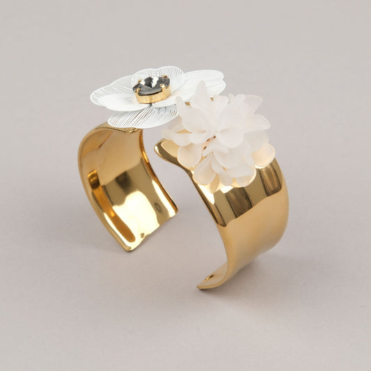 Bracciale Floralia - Bianco, grigio, dorato