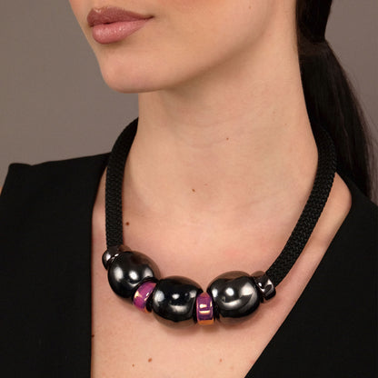 Collana Tre Sfere Ceramica - Liquirizia