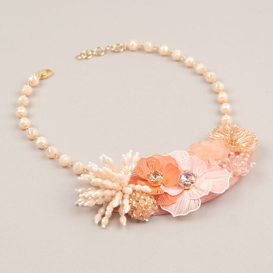Collana Flora - Rosa, arancio, bianco perlaceo
