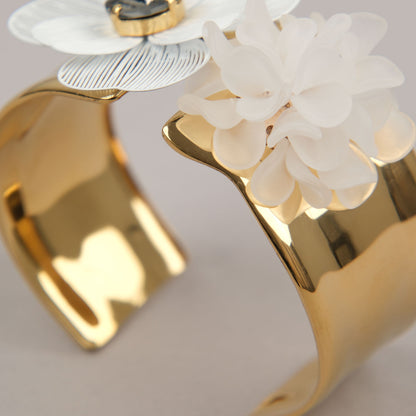Bracciale Floralia - Bianco, grigio, dorato