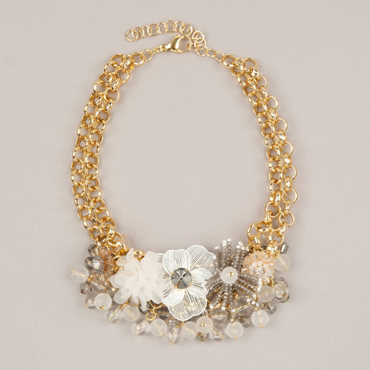 Collana Floralia - Bianco, grigio, dorato