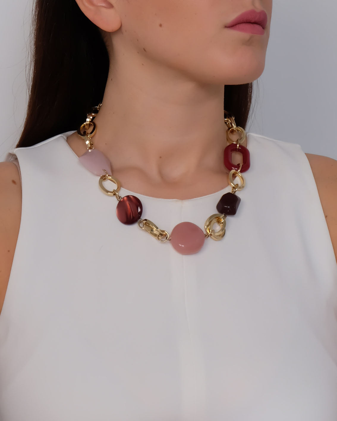 Collana Intrecci con praline ed elemento ovale