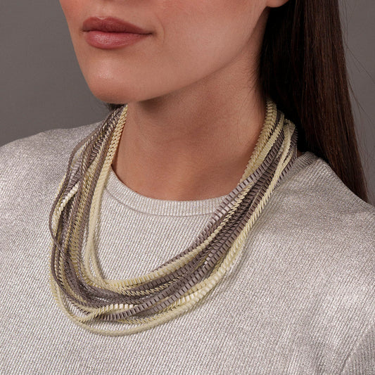 Silk Necklace - Silver and Cream