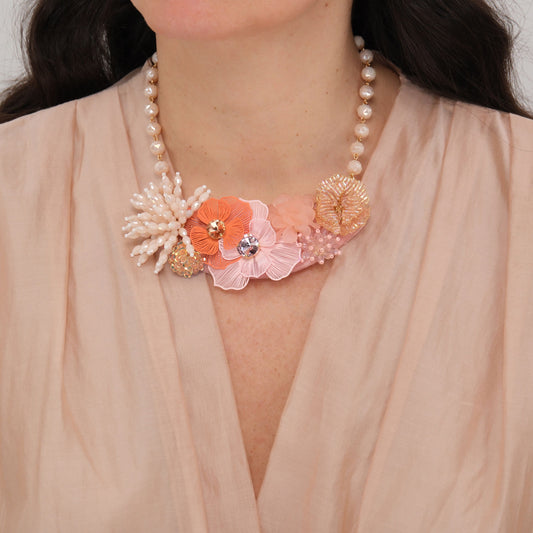 Collana Flora - Rosa, arancio, bianco perlaceo